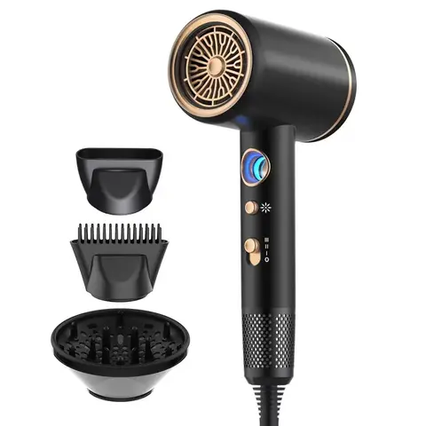 1875W Corded Handheld Ionic Powerful Lightweight Hair Dryer - ABS Hair Styling Tool with Diffuser, Concentrator, 3 Temps, Low Noise Thermal Control for Curl Routine, Salon Use