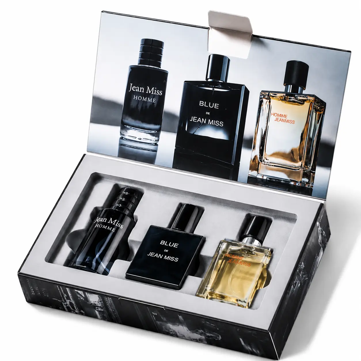 JEAN MISS Men's 3-in-1 Luxury Travel Size Perfume Gift Set - 3x30ml Eau de Parfum & Body Spray Collection with Long-Lasting Woody, Citrus Fruity, Floral, Vanilla Creamy Scents for Daily Wear, Dating, Boyfriend Birthday Gift, Fresh Portable Option