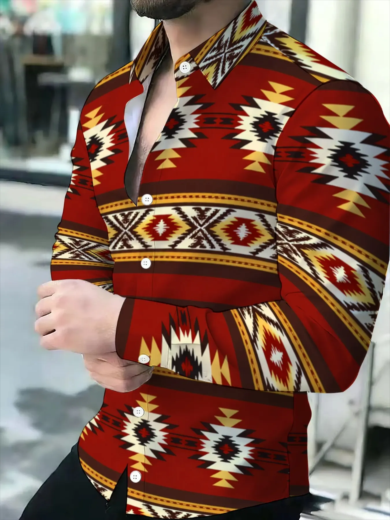 Men's Long Sleeve Shirt Casual Apparel Fashion Shirt Aztec Print Novel Pattern Menswear