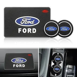 1/2/3Pcs Car Coaster Water Cup Pad 3D Rubber PVC Non-Slip Pad Dashboard Anti-Slip Mat Interior Auto Accessories For Ford Fiesta Focus 2 3 Mk2 Mk3 Mustang Kuga Ranger Mondeo Mk4 Edge Fusion Explorer Transit