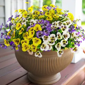 9 Bundles Artificial Fake Pansies Flowers, Outdoor Silk Colorful Pansy, UV Resistant Faux Plastic Plants, Artificial Flower Bouquet, Artificial Flowers For Outside