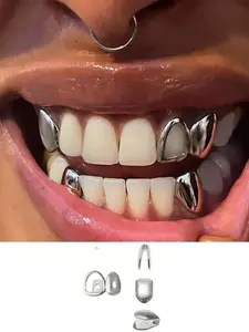 Men's Top Teeth Set, Teeth Kit, Fake Teeth, Hollow Design, 14k Gold Plated Copper Material, Hip Hop Fashion Jewelry, Men's Tooth Grillz Accessories