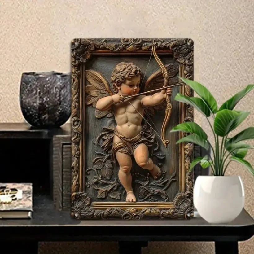Cupid Renaissance Aluminum Art Set Vintage Artistic Embossed Wall Decor Decoration Weather Resistant Home Living Room Poster