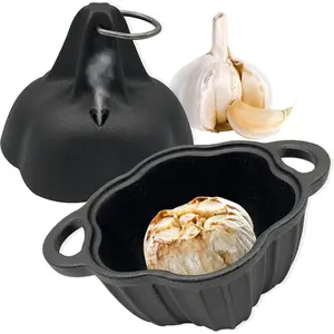 Pre-Seasoned Cast Iron Garlic Roaster Baker Potato Cooker Smoker Box Steamer Pot for Wood Stove Grill Oven All-Season Use