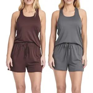 Real Essentials 4 Piece: Women's Super-Soft Tank Top and Short Pajama Set - Loungewear Sleepwear (Available in Plus Size)