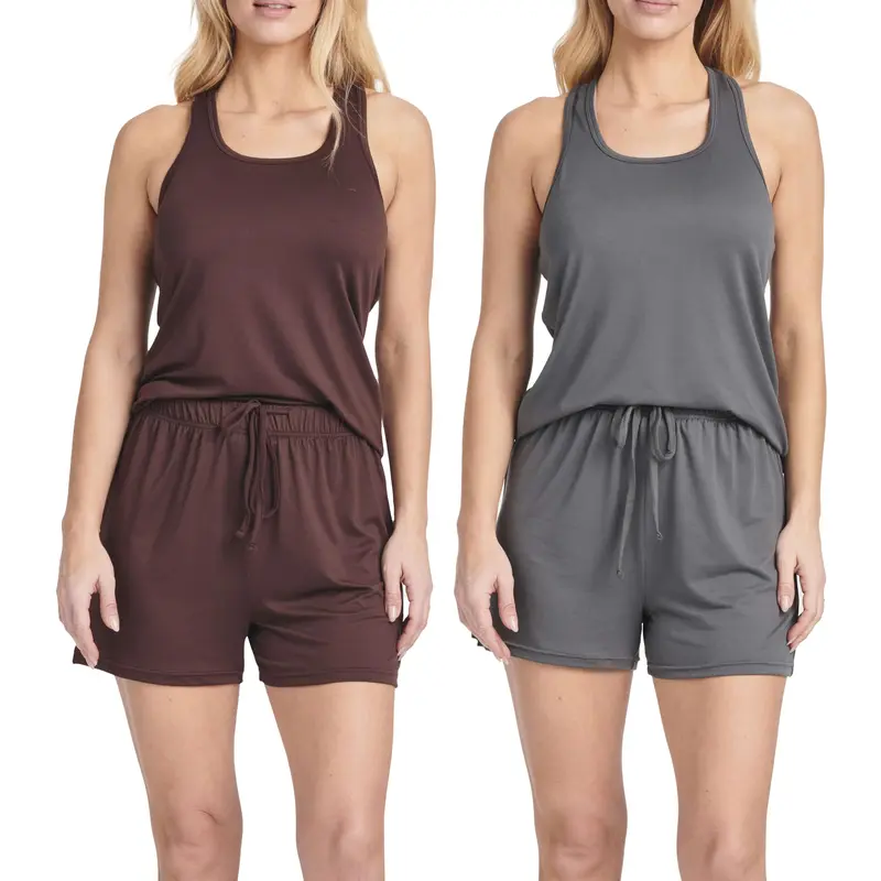 Real Essentials 4 Piece: Women's Super-Soft Tank Top and Short Pajama Set - Loungewear Sleepwear (Available in Plus Size)