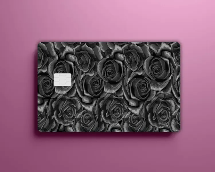 Black Rose Credit Card Skin Sticker – Gothic Floral Debit Card Cover, Dark Rose Waterproof Vinyl Card Decal, Elegant Black Flower Card Sticker