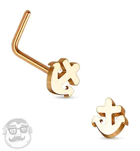 20G Rose Gold Anchor Top Stainless Steel L Bend Nose Ring