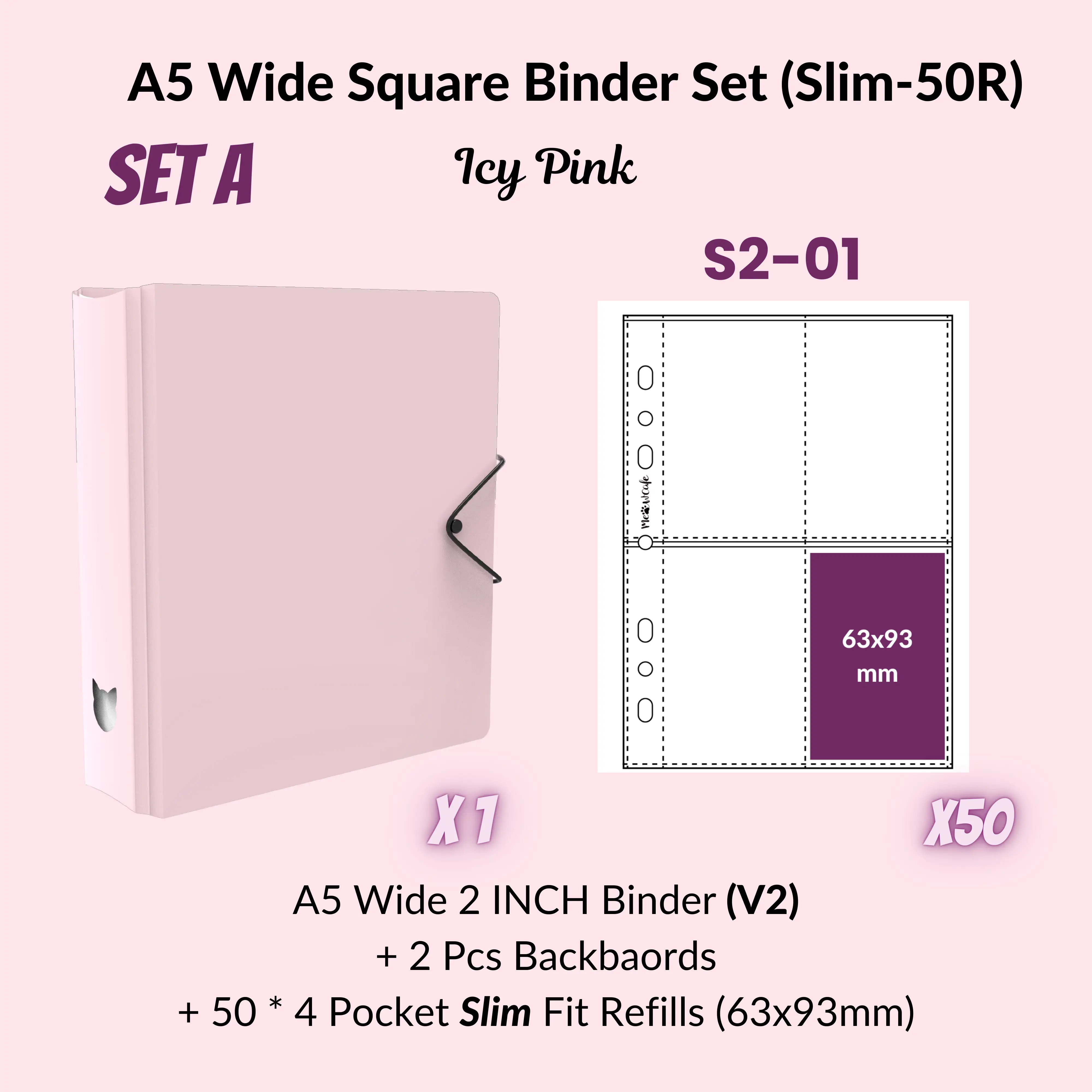 K-KEEP [A5 Wide] Square Binder [V2 With Cat Button] - [2 inch] - [Minimalist Series] - The Most Comprehensive and Largest A5 Binder Specially Design