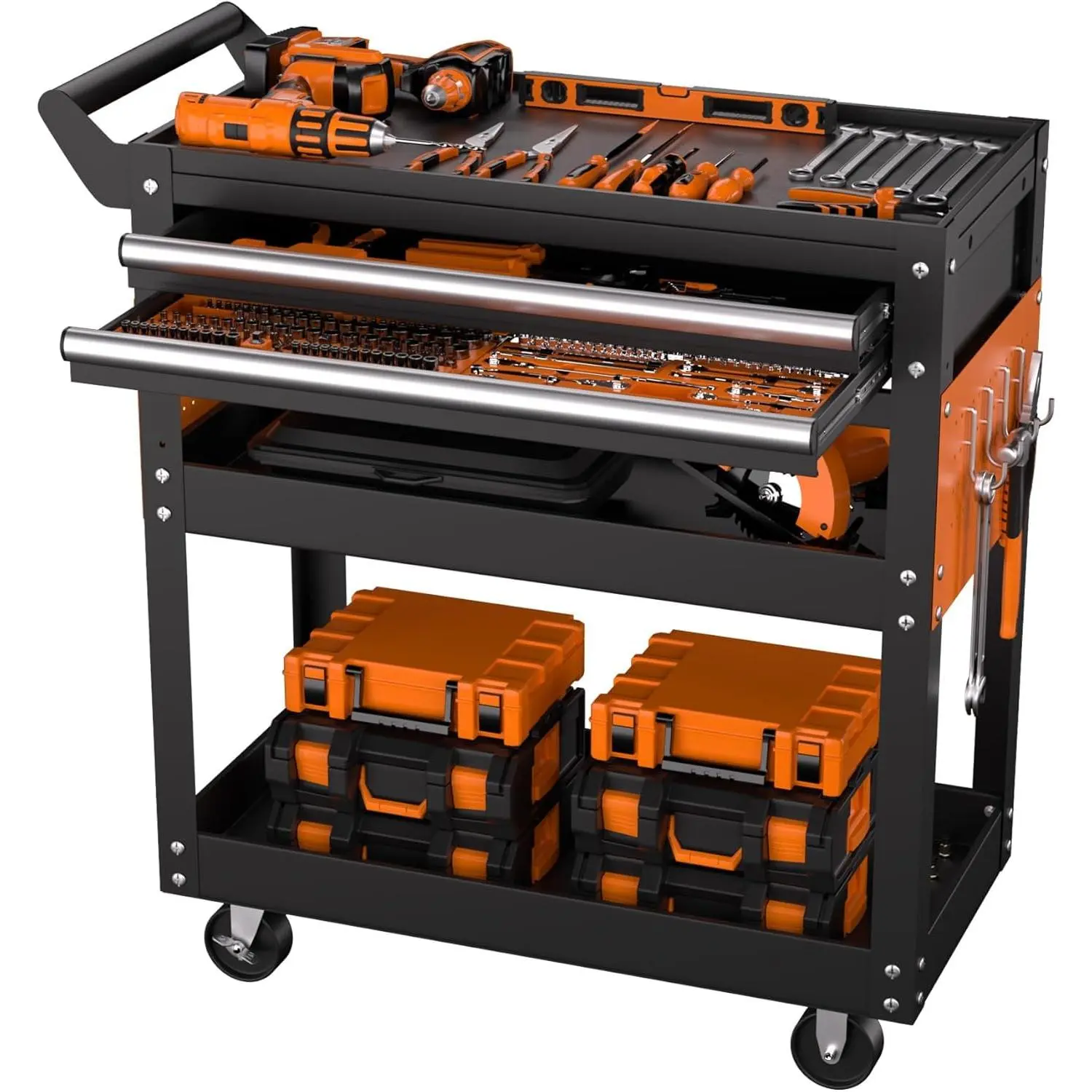GAOMON 5 Tier Heavy Duty Metal Utility Cart, Service Cart Tub Storage w/Deep Shelve Holds Up to 400 Lbs, Rolling Utility Cart with 360°Swivel Wheels, Work Cart for Garage Workshop Repair Shop