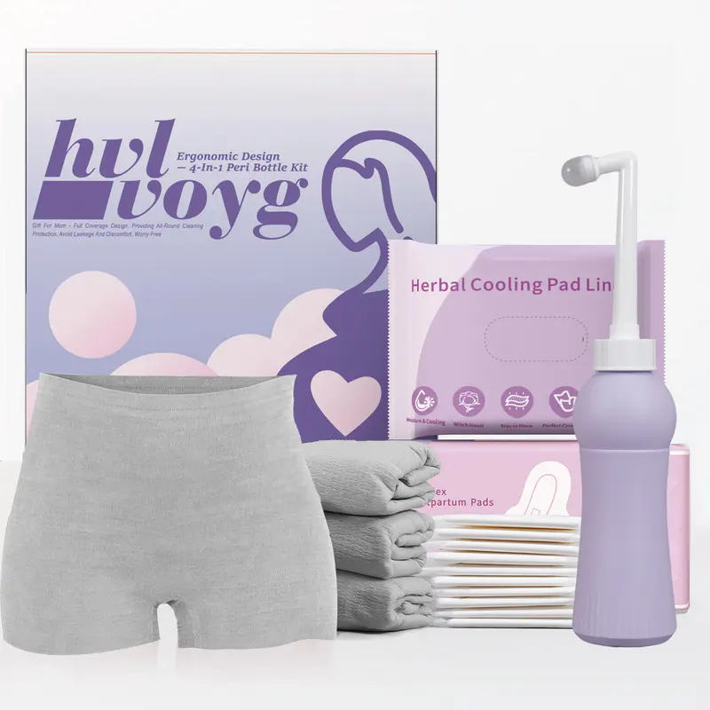 HVLVOYG Postpartum Care Kit - 3-in-1 or 4-in-1 Set, 16 Pcs Feminine Essentials, Fragrance-Free Soothing Gifts for New Moms, Labor Delivery Supplies, Perineal Bottle, 10 Leak-Proof Maxi Pads, Disposable Underwear, Cooling Pad Liners
