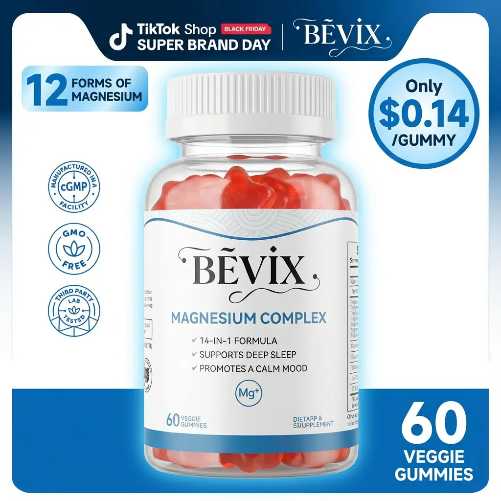 BEVIX 14-in-1 Magnesium Gummies for Sleep & Stress Relief – Melatonin-Free, Vegan Strawberry Soft Chews, with Ashwagandha, L-Theanine & 12 Forms of Magnesium