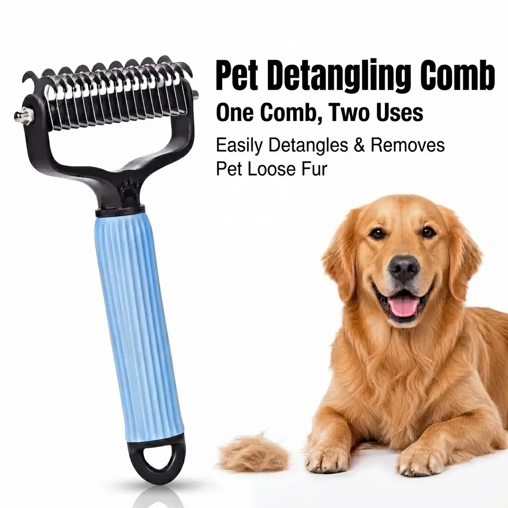Stainless Steel Double-Sided Pet Dematting Comb,Coarse & Fine Teeth Grooming Rake, Deshedding Brush Removes Mats, Universal Fit for Long & Short Haired Dogs & Cats