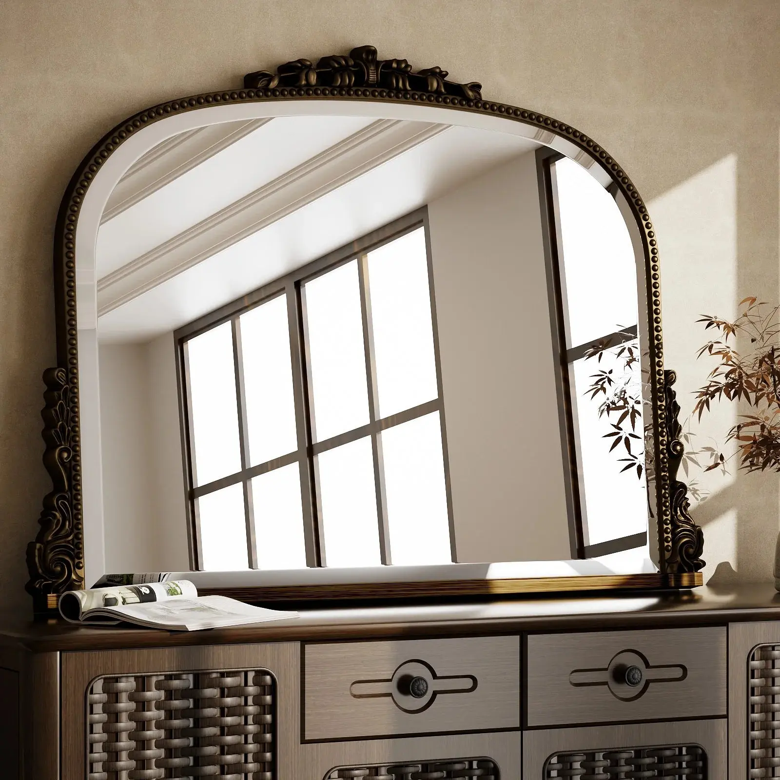 Vintage Arched Wall Mirror 36x27 Antique Bronze Decor Vintage Arched Wall Mirror 36x27 Antique Bronze Decor