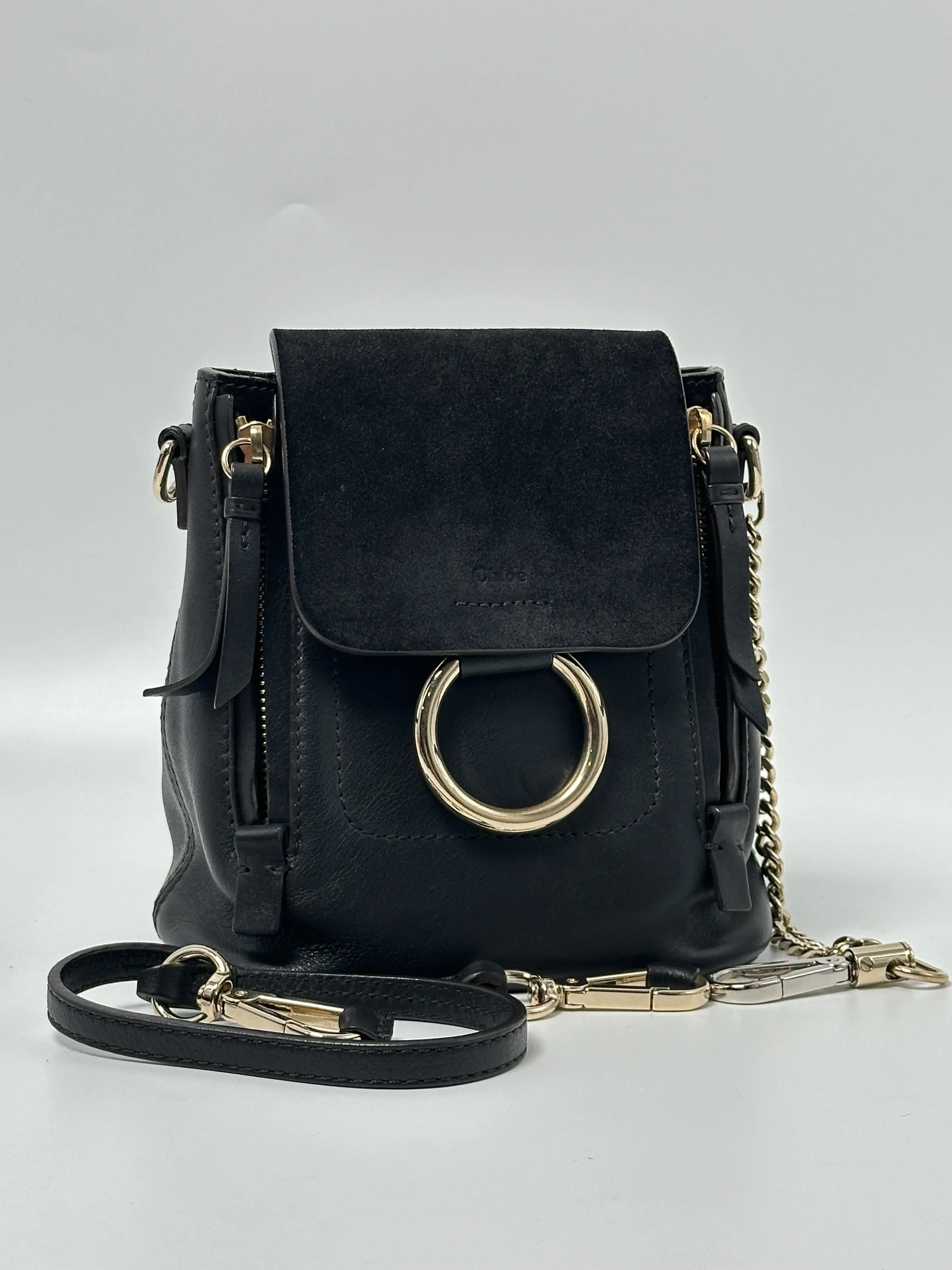 Pre-owned Chloé LEATHER Backpacks Black Faye Mini Backpack JD888CHL