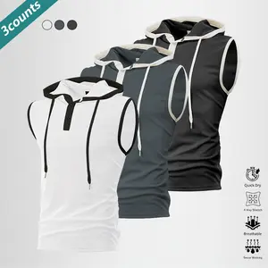 LIFE KEEPS MOVING Men’s Fashionable Trendy Sports Hooded Tank Top, Summer Outdoor Fitness, Comfortable and Breathable for Men, Sleeveless Sports Casual T‑Shirt, High Quality, Street Culture Style, Enhancing Comfort and Stylish Appeal