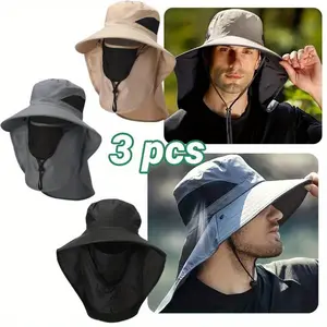 3 Pcs Outdoor Wide Brim Fishing Hat Sun Protection Bamboo Hat UV Resistant Fisherman Hat Fashion Accessories