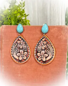 Grindstone Tooled Leather Earrings Grindstone Tooled Leather Earrings