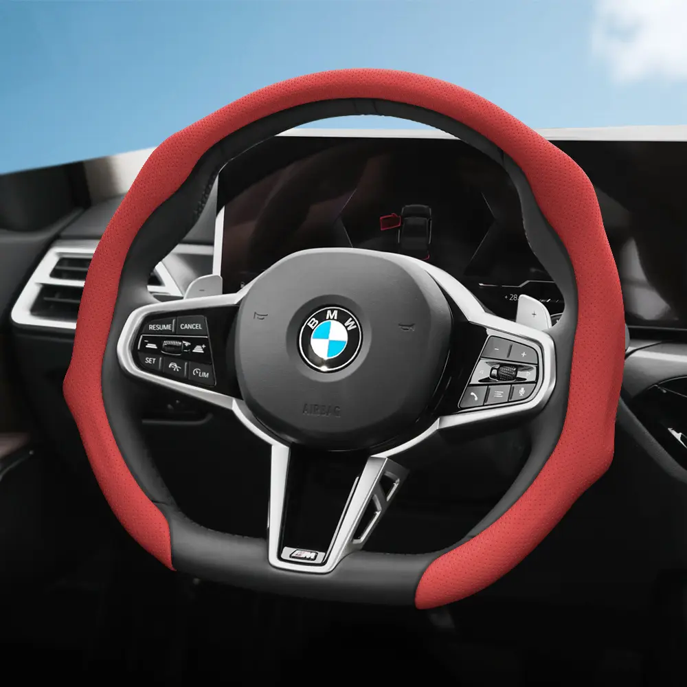 For BMW NAPPA Perforated Leather Steering Wheel Cover, Car Accessories, Anti-slip Breathable Quick-install Design All-season For X3/3 Series/X1/X5/X2/X4/5 Series/X6/X7/iX/i4/i5/i7/2 Series/4 Series/1 Series/7 Series Black Mocha Brown