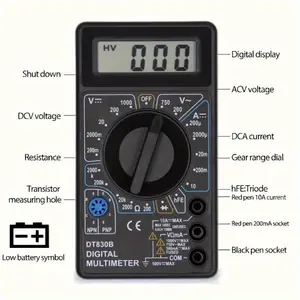 1pc Digital Multimeter Voltmeter, Battery Voltage Multi Tester, AC/DC 750V Volt OHM Amp Current Meter, Circuit Continuity Resistance Diode Electrical Tester with Test Leads Backlight LCD Display, Can be used normally in winter or summer