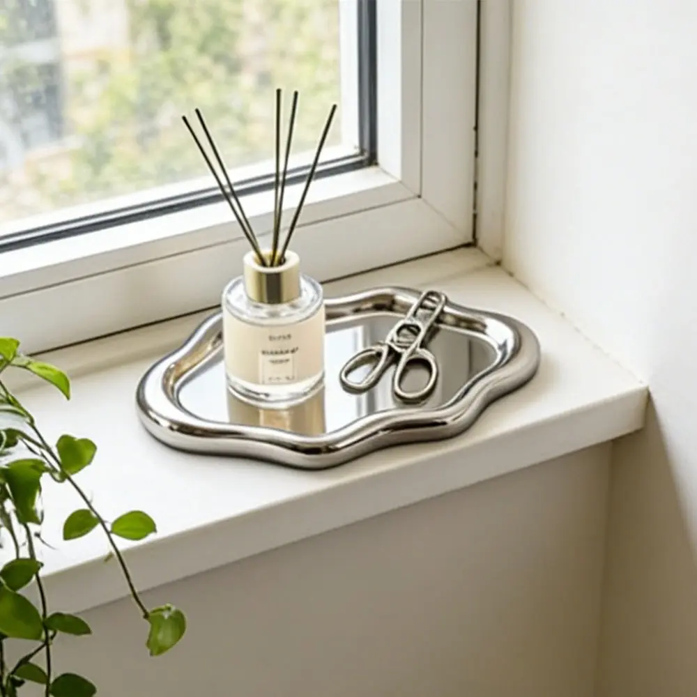 New Nordic Style Jewelry Tray, Irregular PP Material, Mini Elegant Design, Silver Color &, Perfect for Vanity/bedside, Anti-Loss Organizer, Beauty Organizer, Decorative Storage Organizers