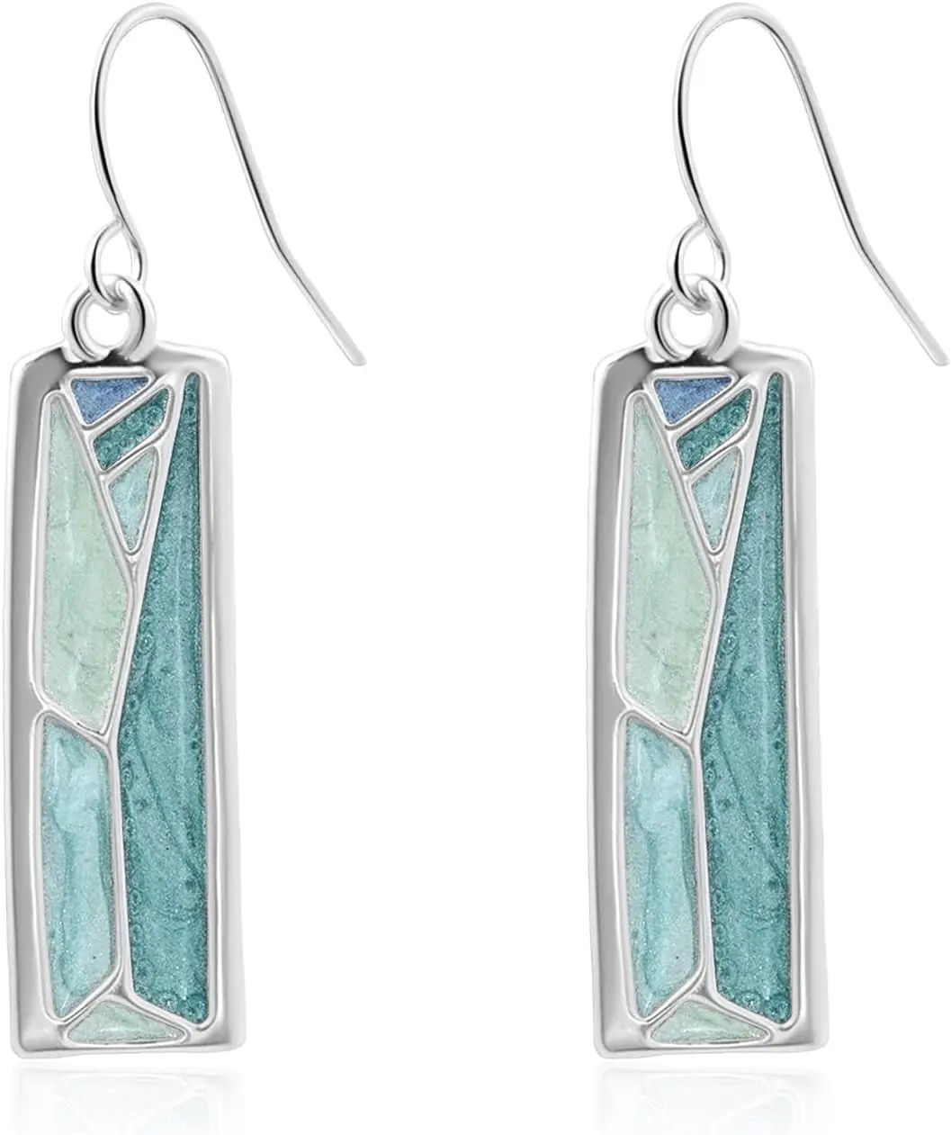 Silver Dangle Earrings for Women Shaped Rectangle Wide Bar Enamel Earrings Colorful Geometric Drop for Daily