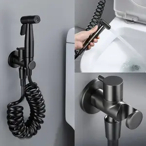 Multifunctional 304 Stainless Steel Toilet Spray Gun Set, Handheld Toilet Head Sprayer with Spring Tube and Base, Modern Bathroom Style