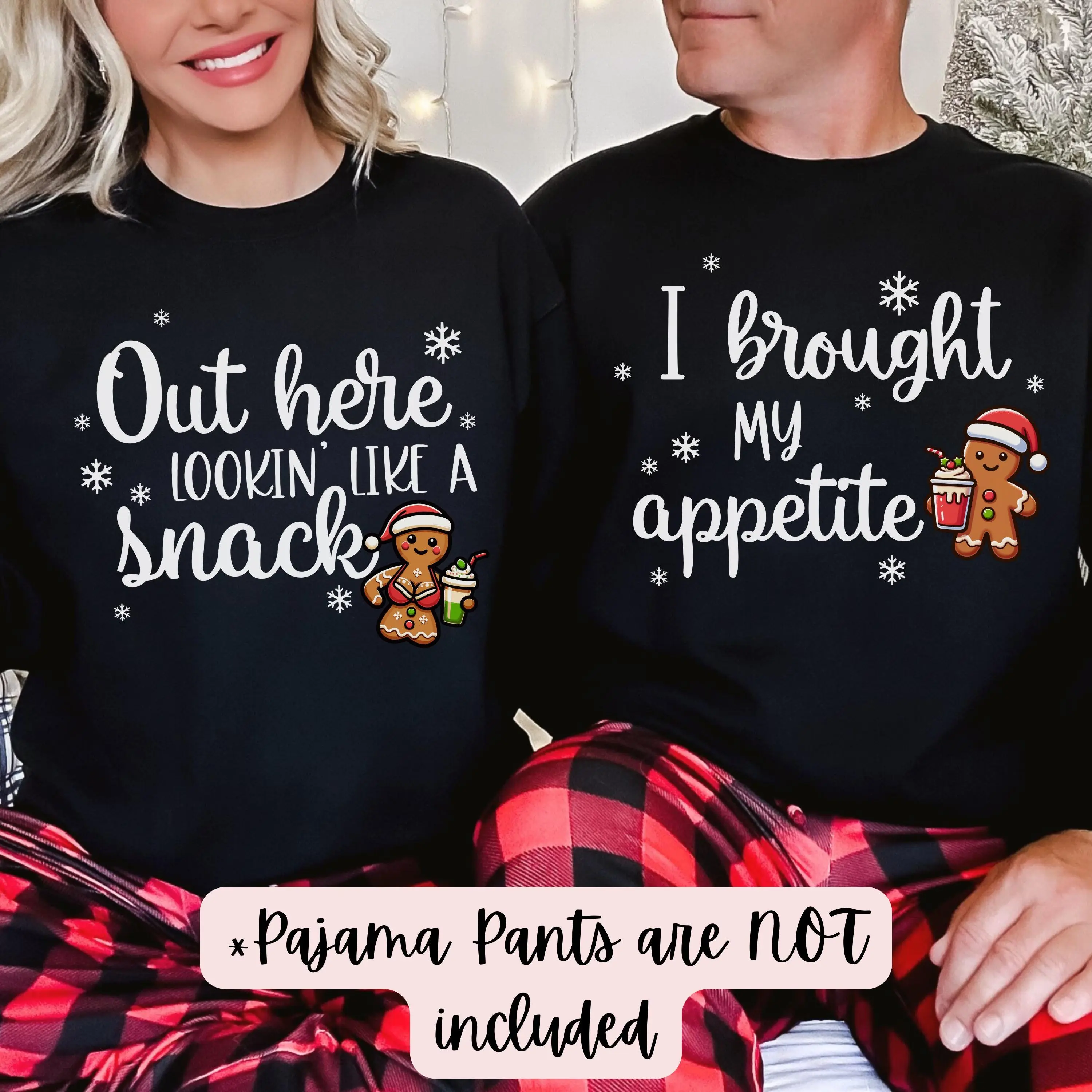 Funny Couple Matching Christmas Cotton Sports Tops - Beach Fashion Casual T-shirts, Sweatshirts, Hoodies with Shorts