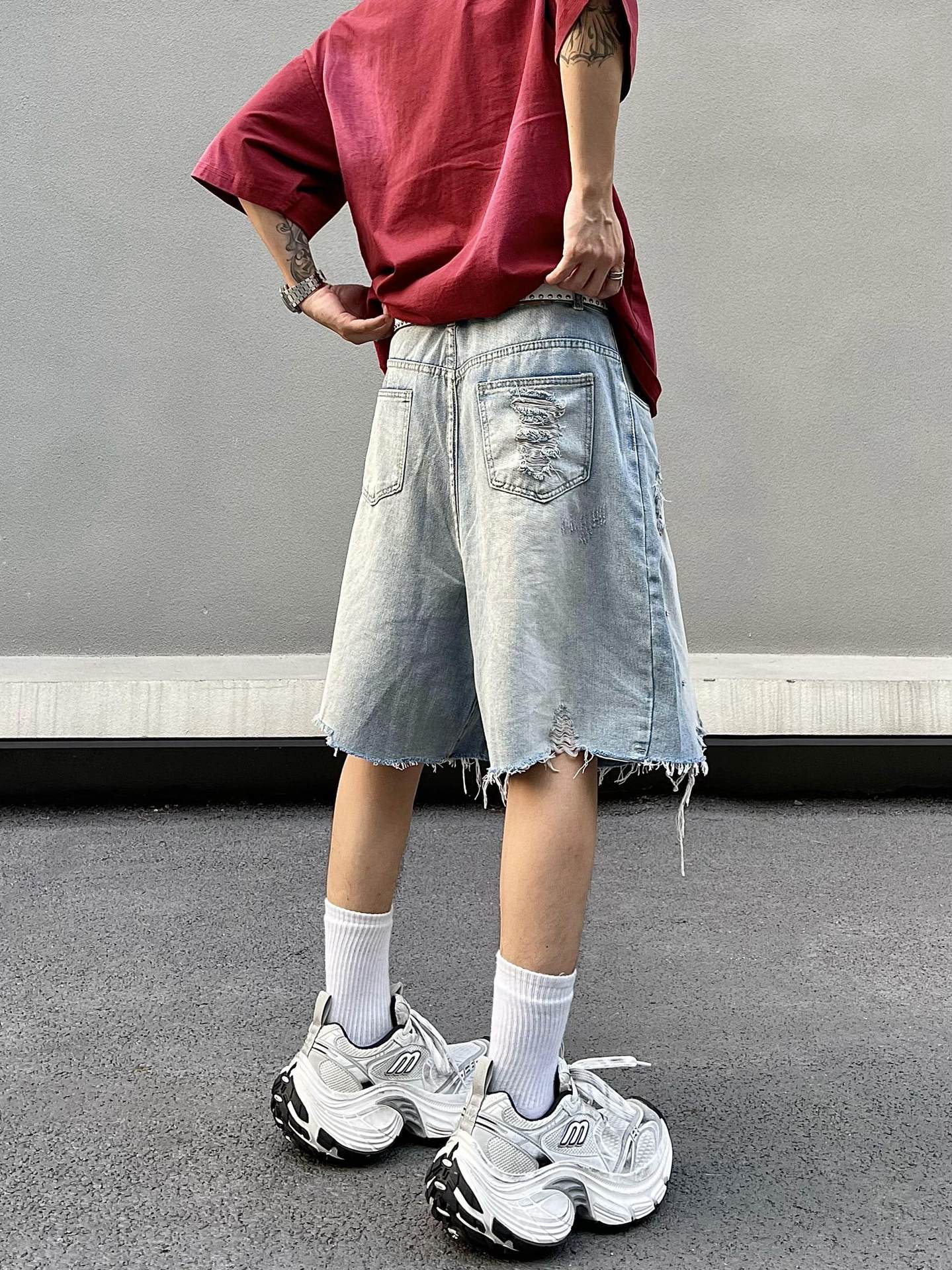 Noctra Frayed-edge Loose-fit Casual Versatile Denim Shorts