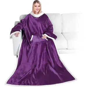 Sherpa Wearable Blanket with Sleeves and Pocket, Plush Thick Cozy  Blanket Wrap for Adult Women Men, Christmas  for Wife Mom,