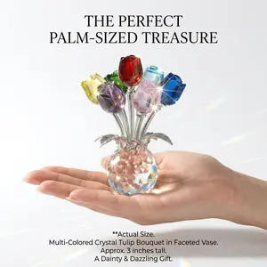 Artificial Crystal Glass Rose Bouquet, Colorful Artificial Flower Arrangements, Artificial Crystal Home Decor, Anniversary, Birthday & Valentine's Day Gift
