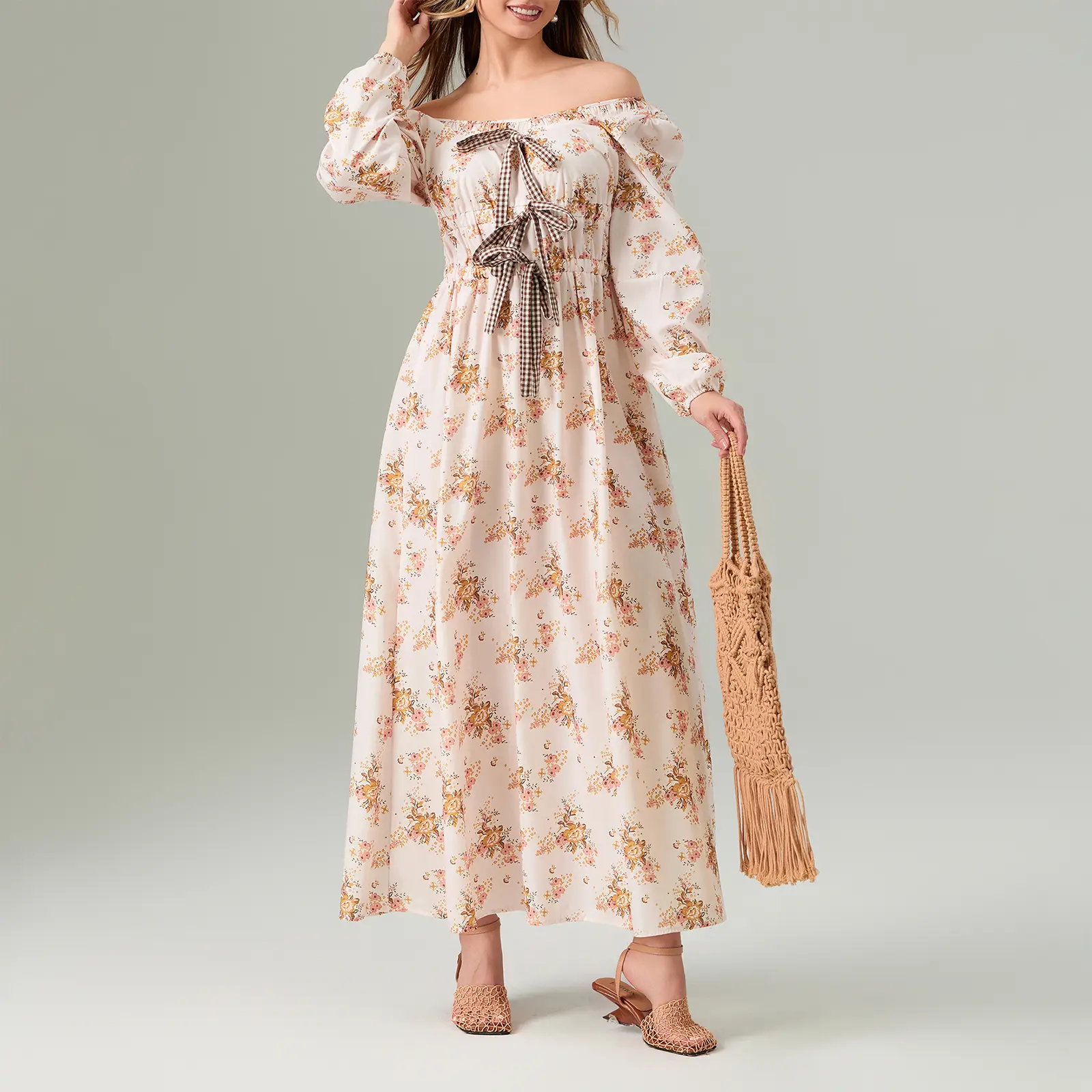 Womens Spring Long Dress Square Neck Lantern Sleeve Plaid Print Three Bows Loose Trendy Casual Comfortable Dress - TikTok Shop Womens Spring Long Dress Square Neck Lantern Sleeve Plaid Print Three Bows Loose Trendy Casual Comfortable Dress - TikTok Shop