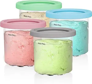Creami Pints and Lids for Ninja - 4 Pack, 16 oz Cups Compatible with NC301 NC300 NC299AMZ NC290 Series Ice Cream Maker-Dishwasher Safe, BPA-Free, Leak Proof - Assorted Colors