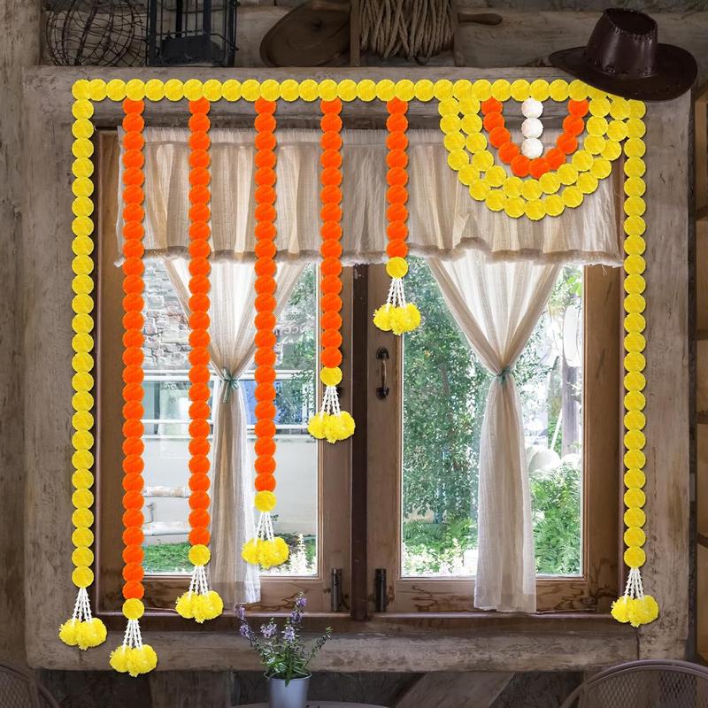 55 Inch Marigold Garland for Diwali Decoration Pooja Decoration Door Toran Set Door Hangings Decor Orange Garland for Diwali Day of The Dead Dia De Los Muertos Mexican Halloween Decor