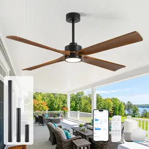 Smart Ceiling Fan with Light for Patio Damp Rated -High CFM Propeller 4 Wood Blades for Large Room, Rustic Farmhouse, Alexa/Tuya App/Remote Control, Quiet DC Motor, Porch, Gazebo