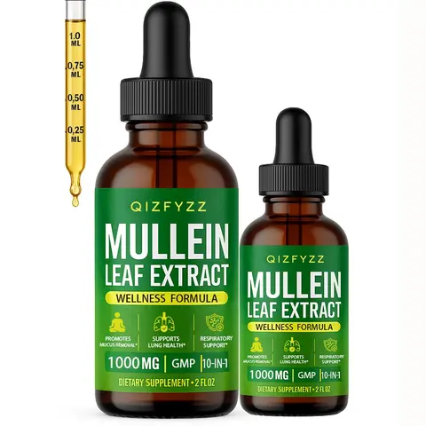 Natural Liquid Mullein Leaf Lung Support Supplements - 10-in-1 Botanical Extracts for Lung Detox, Mucus Removal, CGMP Certified USA-Made with Chlorophyll, Sea Moss, Spirulina, Elderberry (1 Bottle)