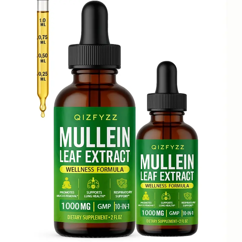 Natural Liquid Mullein Leaf Lung Support Supplements - 10-in-1 Botanical Extracts for Lung Detox, Mucus Removal, CGMP Certified USA-Made with Chlorophyll, Sea Moss, Spirulina, Elderberry (1 Bottle)