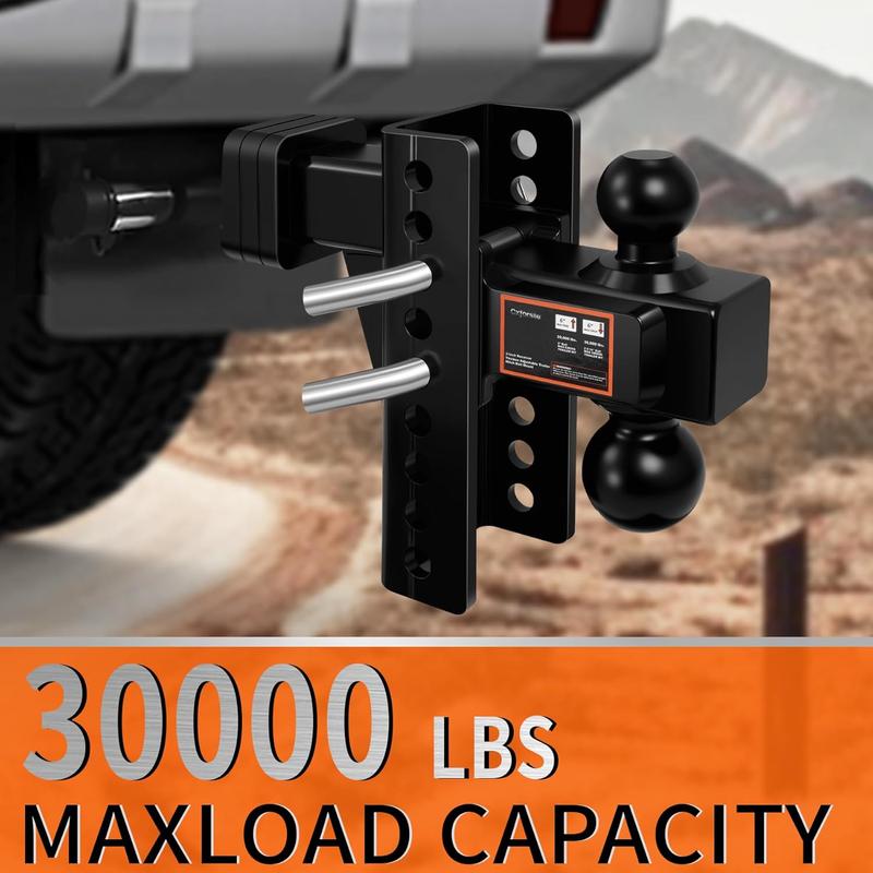 Cxforste Adjustable Trailer Hitch Drop Hitch Fits 2 Inch Receiver, 6" Drop/Rise, Tow Hitch with 2" and 2-5/16" Ball, 30,000 LBS GTW, Trailer Hitches with Anti-Theft Pin, Black. Heavy Duty Solid Ball Mount.Ultra Quiet