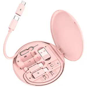 Azvegr Multi USB Charging Adapter Cable Kit USB C to iOS Device Adapter Box Conversion Set Data Transfer Card Storage Tray Eject Pin Phone Holder Pink MS-L