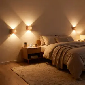2pcs Rechargeable Motion Sensor Wall Light Sconce | 3 Colors Wireless Up and Down Wall Mount Light, Battery Operated, Wood End for Hallway, Staircase, Bedroom, Bathroom tiktokshopspringglowup