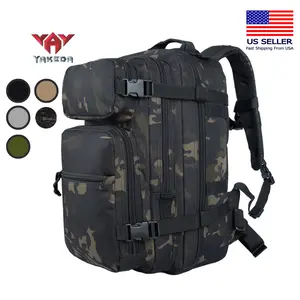 YAKEDA Outdoor Backpack Waterproof Bug Out Bag 600D Black Nylon with Multiple Zippered Compartments, Padded Straps, MOLLE & Hook & Loop for Patches