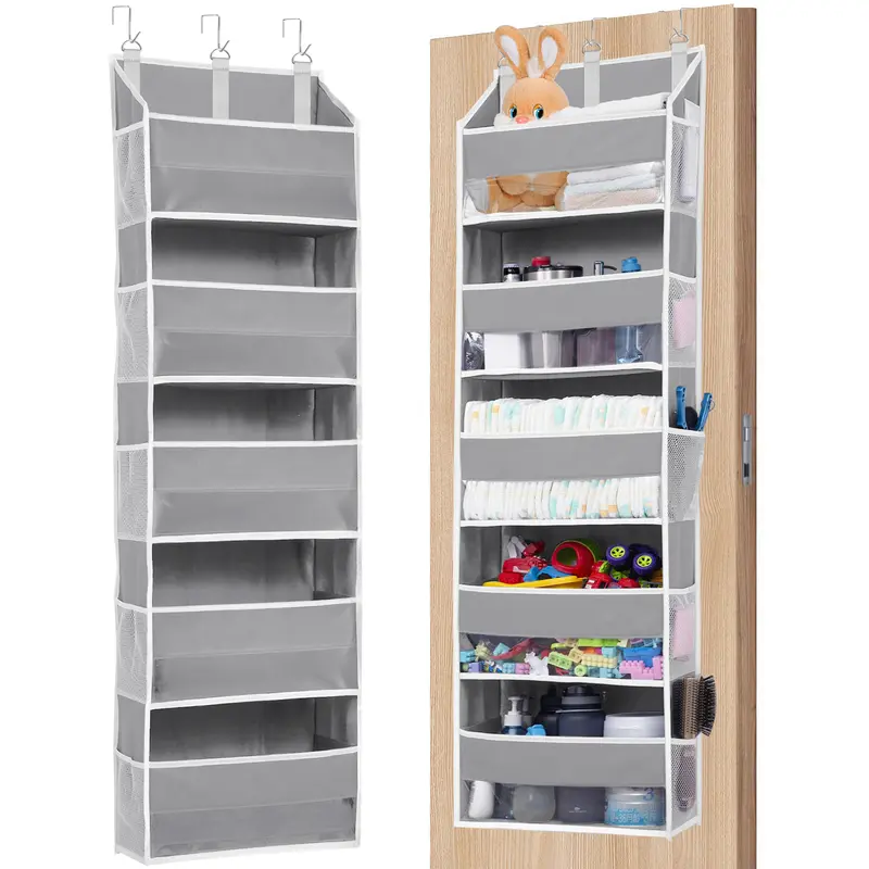 Over The Door Home Organizer - 5-Tier Sturdy Storage Rack, 5 Large Pockets, Anti-Tilt Design, 44 lb Capacity, Multifunctional Storage Solution for Bedroom & Bathroom, Dark Gray Room Organizer