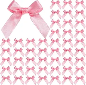 Mini Pink Bows - 50 PCS, Satin Fabric Ribbons for Crafts, Tiny Bows for Wedding Party Favors, Gift Box Decorations