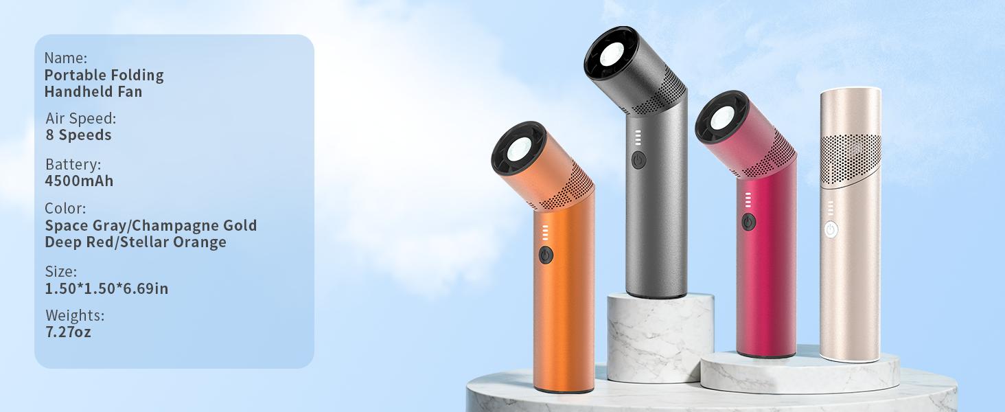2-in-1 Lithium Ion USB-C Recharge High Velocity Handheld Pocket Fan - Cylindrical Eco-Friendly Magnetic Metal Fan, Built-in LED Light, 8 Speeds, 10H Runtime, 19000 RPM Turbo Boost, Rotatable Head, Lightweight, Stay Cool for Hiking (Deep Black), Outdoor Ac