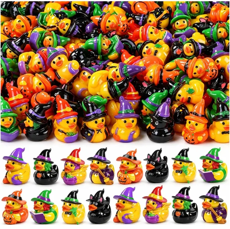 48pcs Halloween Mini Ducks Figures Toys Miniature Resin Animal Decor 8 Styles Halloween Resin Ducks Figurines Miniature to hide Animal Figures for Party Favors Bag Fillers Dollhouse Decor