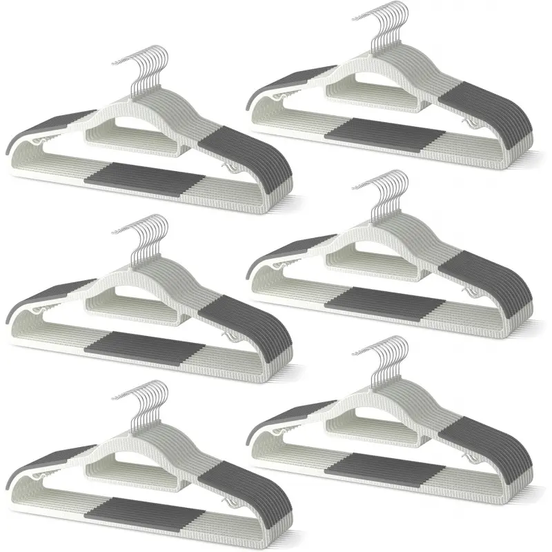 60 Pack Heavy Duty Plastic Hangers, Non Slip Clothes Hangers with Rubber Pads and 360° Hook - Thin Space Saving Hanger, Closet Organizer for Shirt, Pants, Suit, Skir