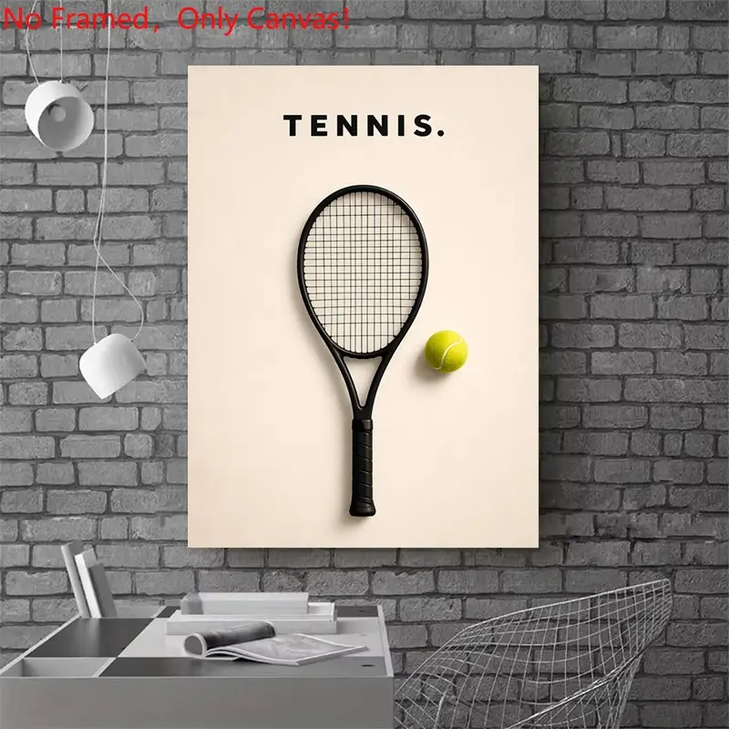 1 piece/set frameless canvas painting print poster, Sports activities art，Tennis Racket and Ball，a perfect gift for Tennis loves, ideal gift for bedroom, living room, dorm hallway, kitchen, mural, wall decoration, room decor