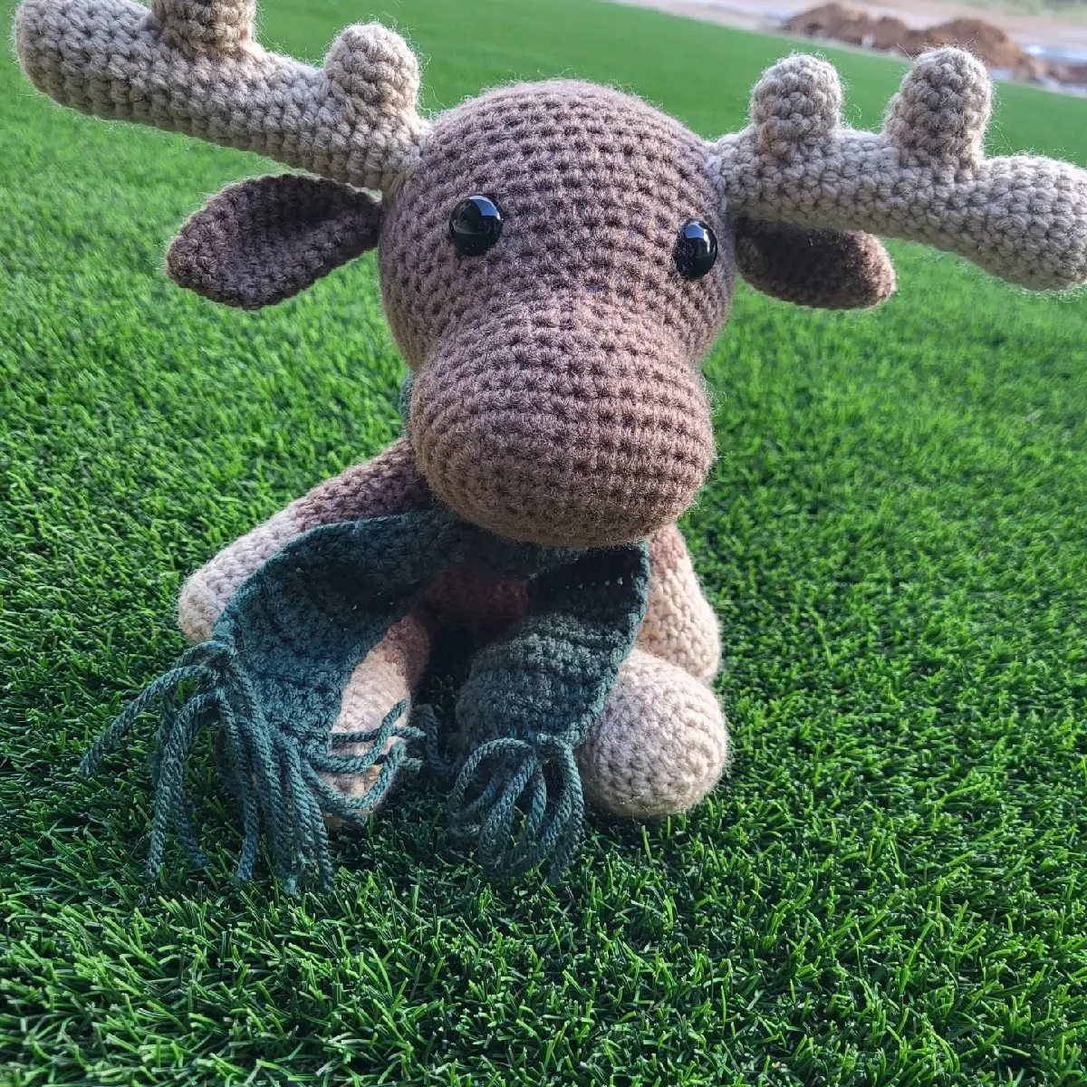 Handmade Crochet Moose Plush with Customizable Scarf