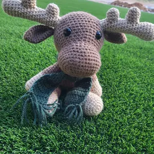 Handmade Crochet Moose Plush with Customizable Scarf