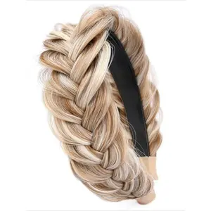 Wide Messy Braided Headband Sandy Gold Hair Clip High Elasticity Non-Slip Comfort Headwear Boho Braided Hairband for Women Girls Y2K Vintage Hairstyle Accessories Daily Wear Party Travel Work Makeup Face Washing All Hair Types Lightweight Durable Fashion